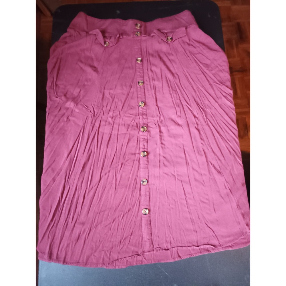 Torrid Midi Skirt Womens 1 Berry Mauve Button Front Elastic Waist Skirt